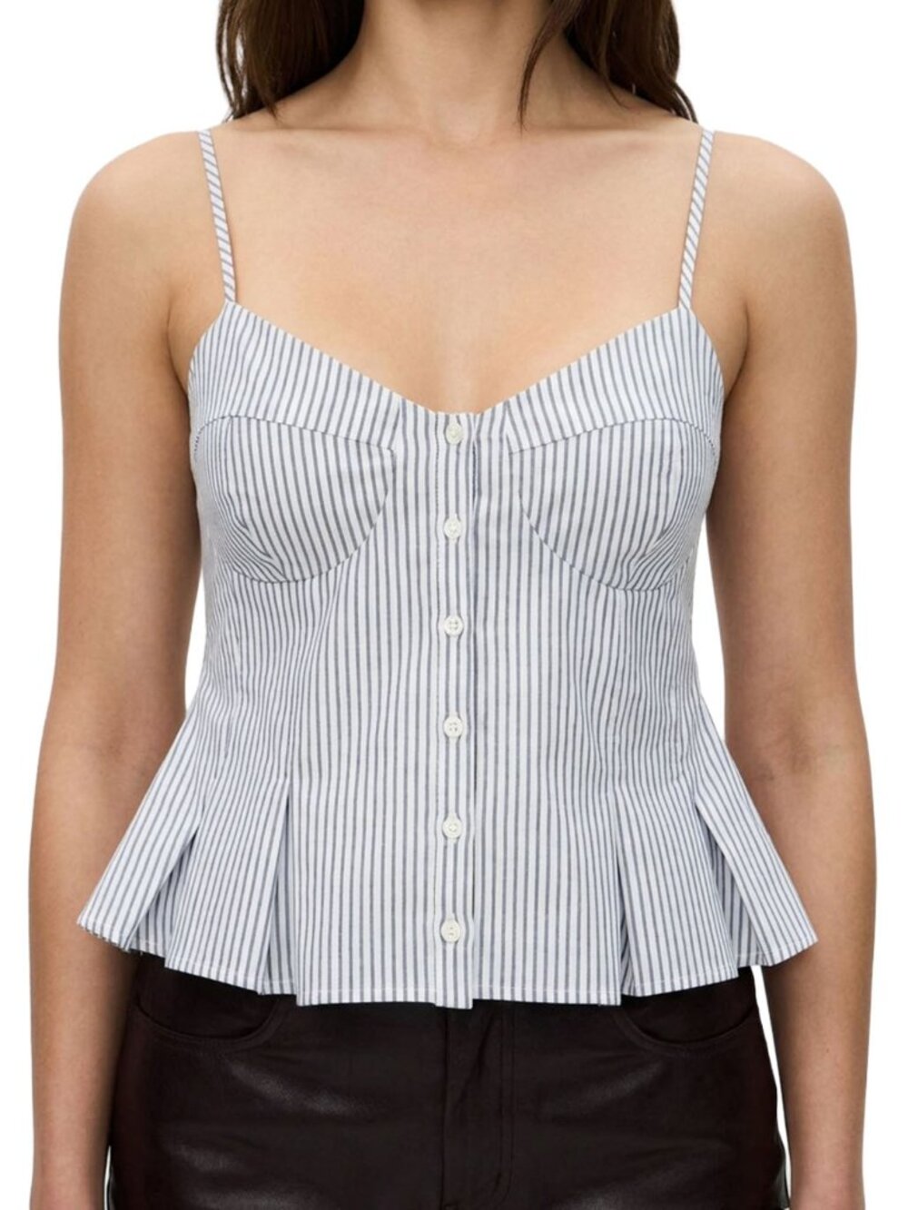 NWT Zara Striped Bustier Peplum Top Blue White Button Front S